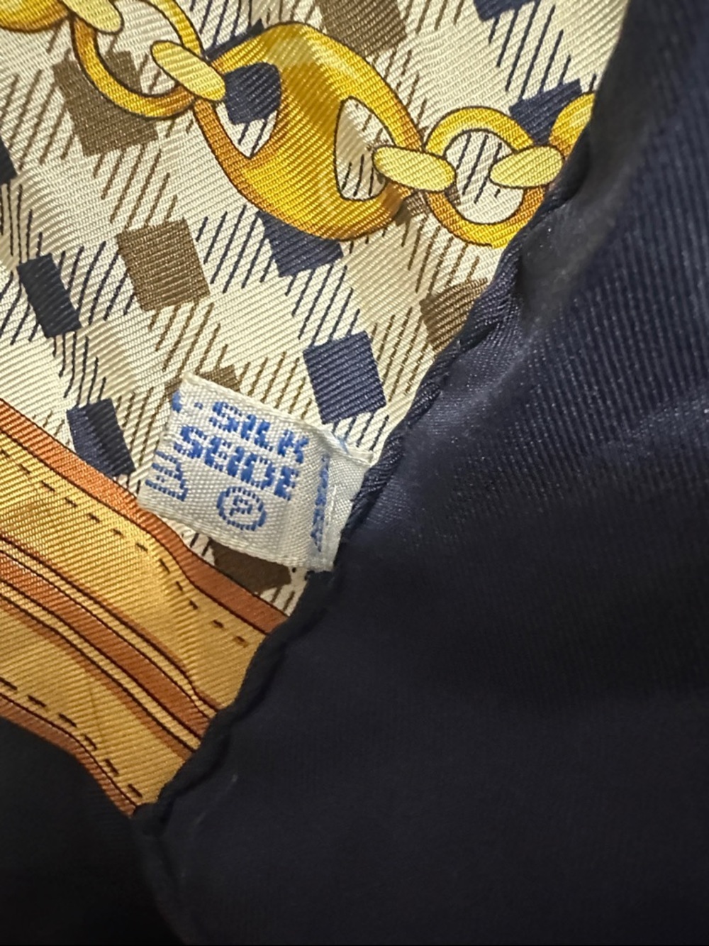 Aquascutum London Navy and Gold Equestrian Print Silk Scarf - Picture 4 of 6